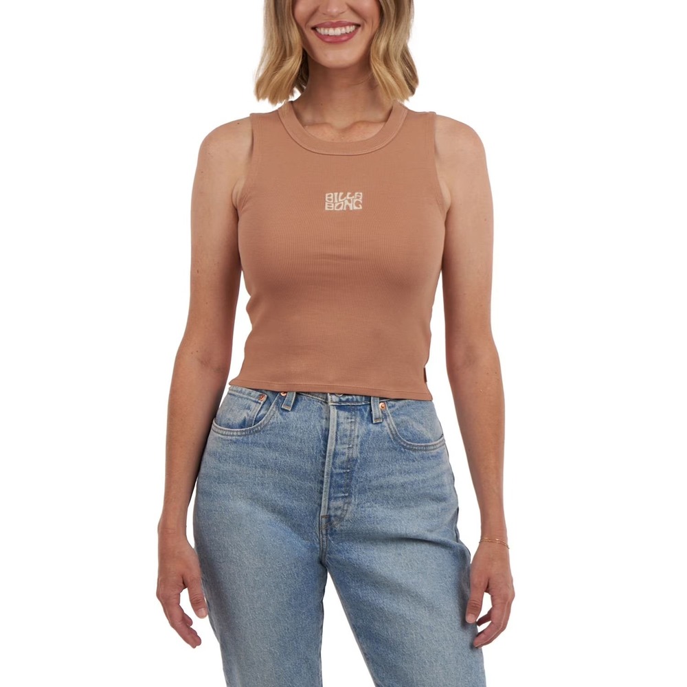 Billabong Women Ribbed Knit Fun Times Tank Top Brown Medium